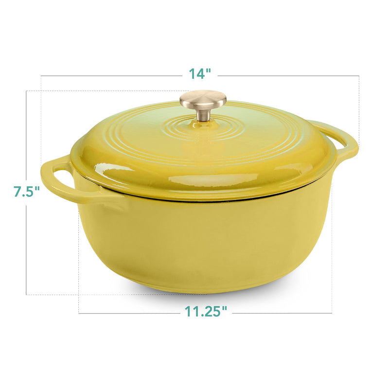 Cast-Iron Dutch Oven Kitchen Cookware w/ Enamel, Handles - 6qt