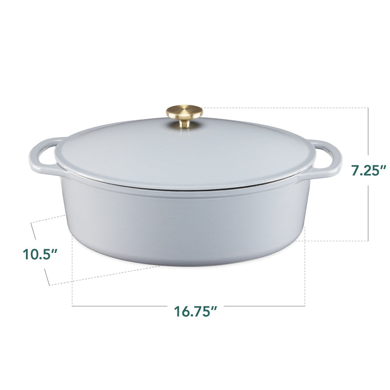 Oval Cast-Iron Dutch Oven Kitchen Cookware w/ Enamel - 7.5qt