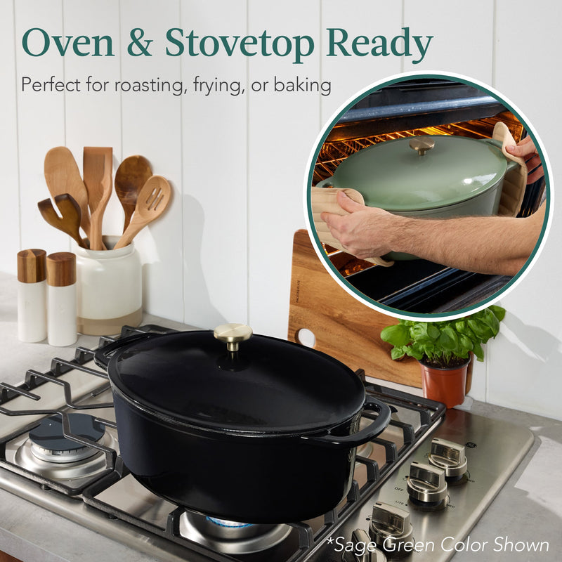 Oval Cast-Iron Dutch Oven Kitchen Cookware w/ Enamel - 7.5qt