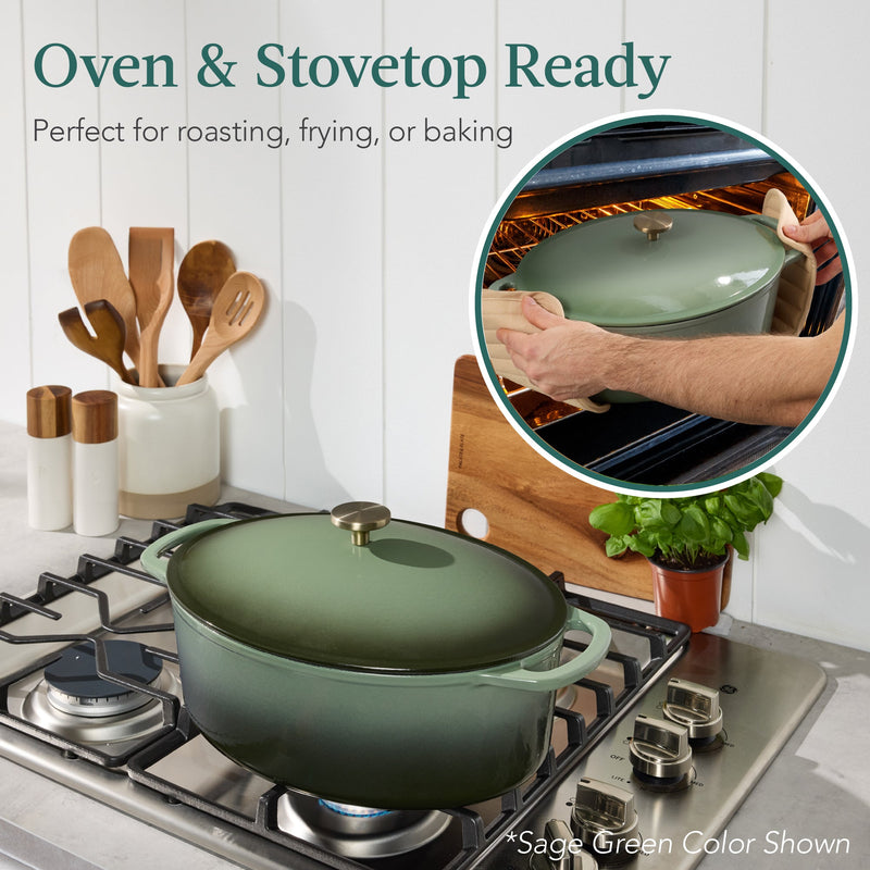 Oval Cast-Iron Dutch Oven Kitchen Cookware w/ Enamel - 7.5qt