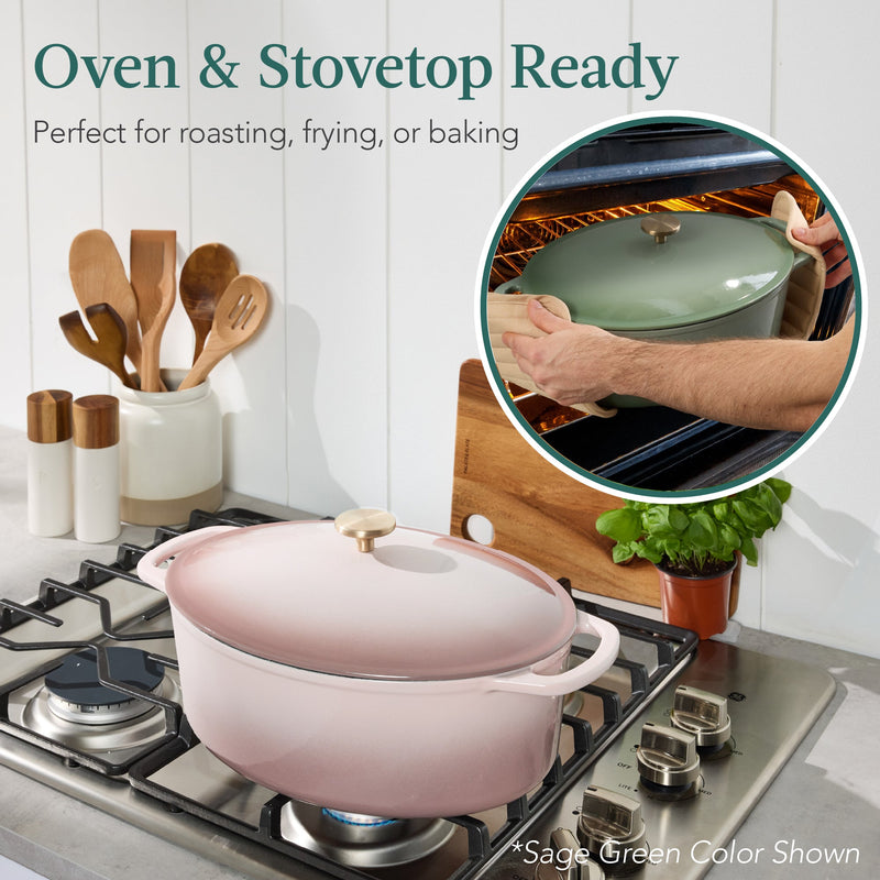 Oval Cast-Iron Dutch Oven Kitchen Cookware w/ Enamel - 7.5qt