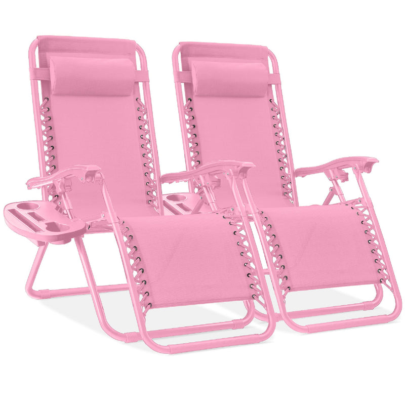 Set of 2 Adjustable Zero Gravity Patio Chair Recliners w/ Cup Holders