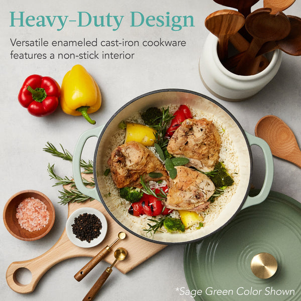Cast-Iron Dutch Oven Kitchen Cookware w/ Enamel, Handles - 6qt - Kivo Store