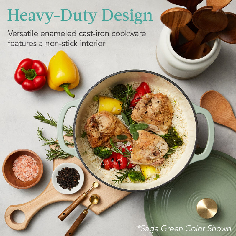 Cast-Iron Dutch Oven Kitchen Cookware w/ Enamel, Handles - 6qt - Kivo Store