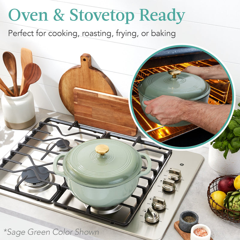 Cast-Iron Dutch Oven Kitchen Cookware w/ Enamel, Handles - 6qt - Kivo Store