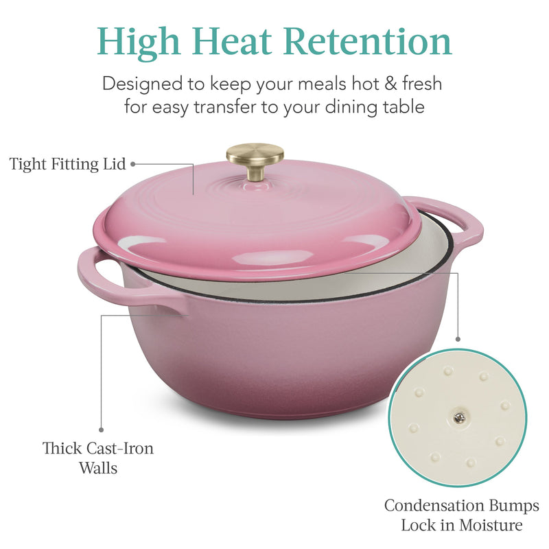 Cast-Iron Dutch Oven Kitchen Cookware w/ Enamel, Handles - 6qt - Kivo Store