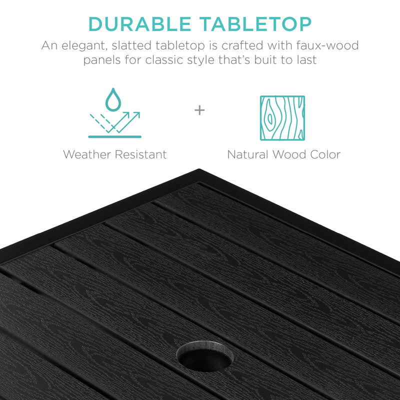 Outdoor Wicker Patio Side Table Accent Furniture w/ Umbrella Hole