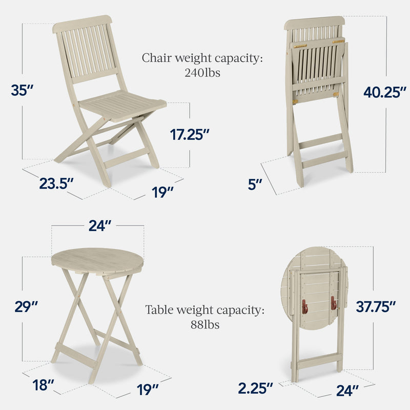 3-Piece Acacia Wood Bistro Set w/ Folding Table, 2 Chairs
