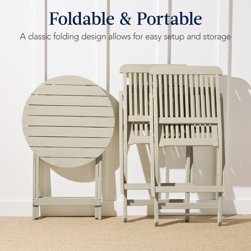 3-Piece Acacia Wood Bistro Set w/ Folding Table, 2 Chairs