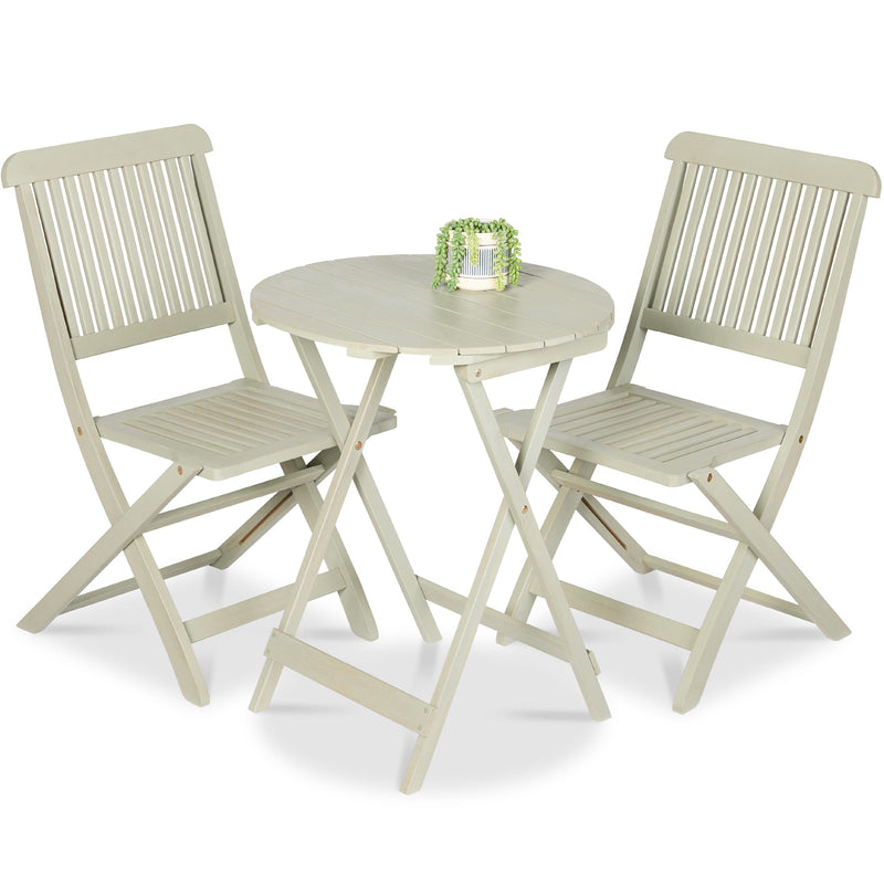 3-Piece Acacia Wood Bistro Set w/ Folding Table, 2 Chairs