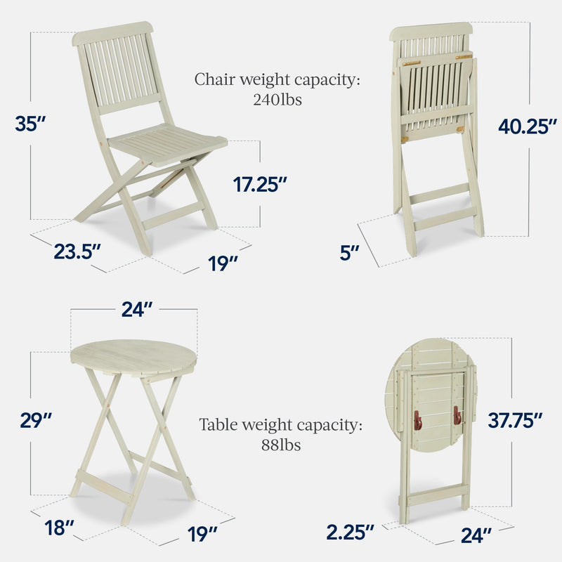 3-Piece Acacia Wood Bistro Set w/ Folding Table, 2 Chairs