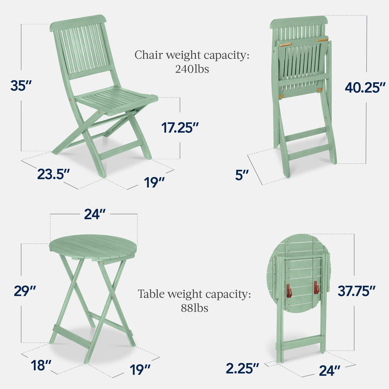 3-Piece Acacia Wood Bistro Set w/ Folding Table, 2 Chairs