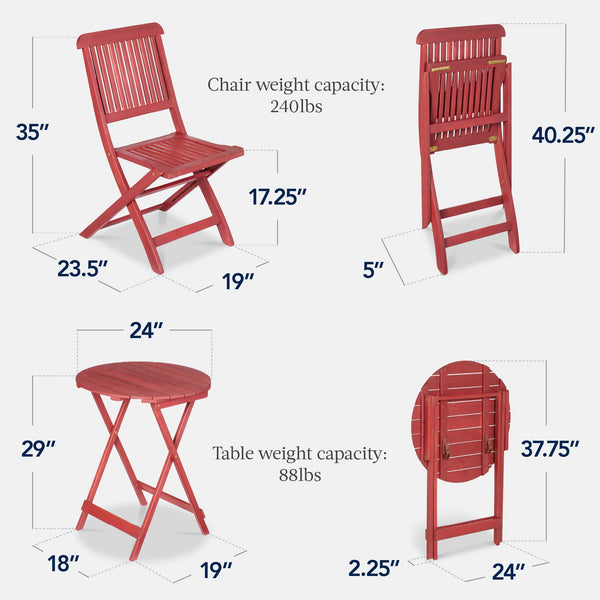 3-Piece Acacia Wood Bistro Set w/ Folding Table, 2 Chairs