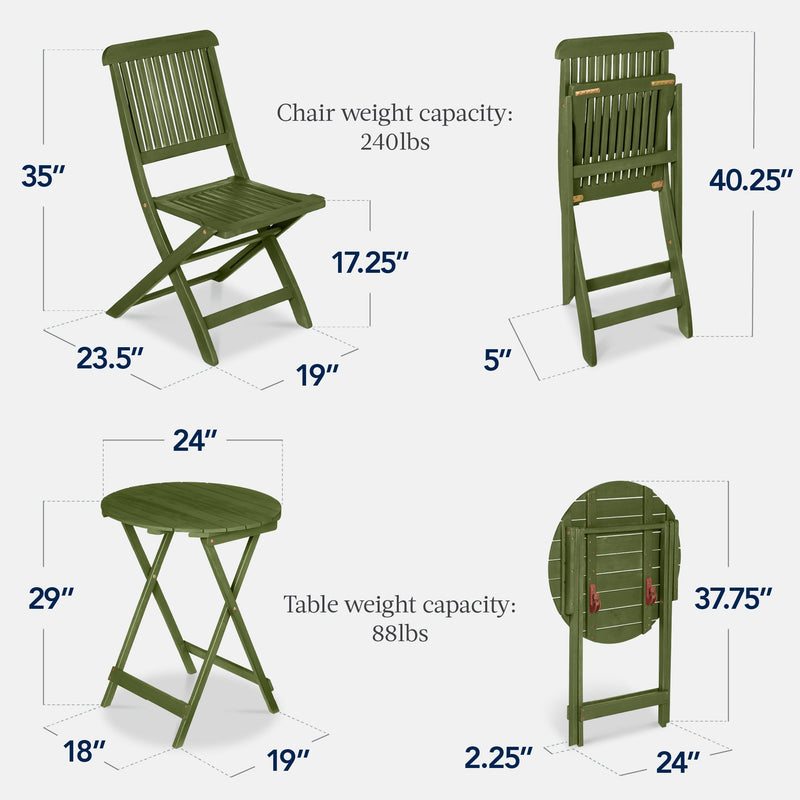 3-Piece Acacia Wood Bistro Set w/ Folding Table, 2 Chairs