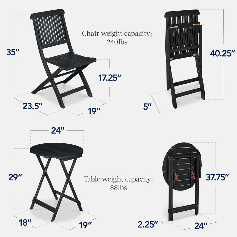 3-Piece Acacia Wood Bistro Set w/ Folding Table, 2 Chairs