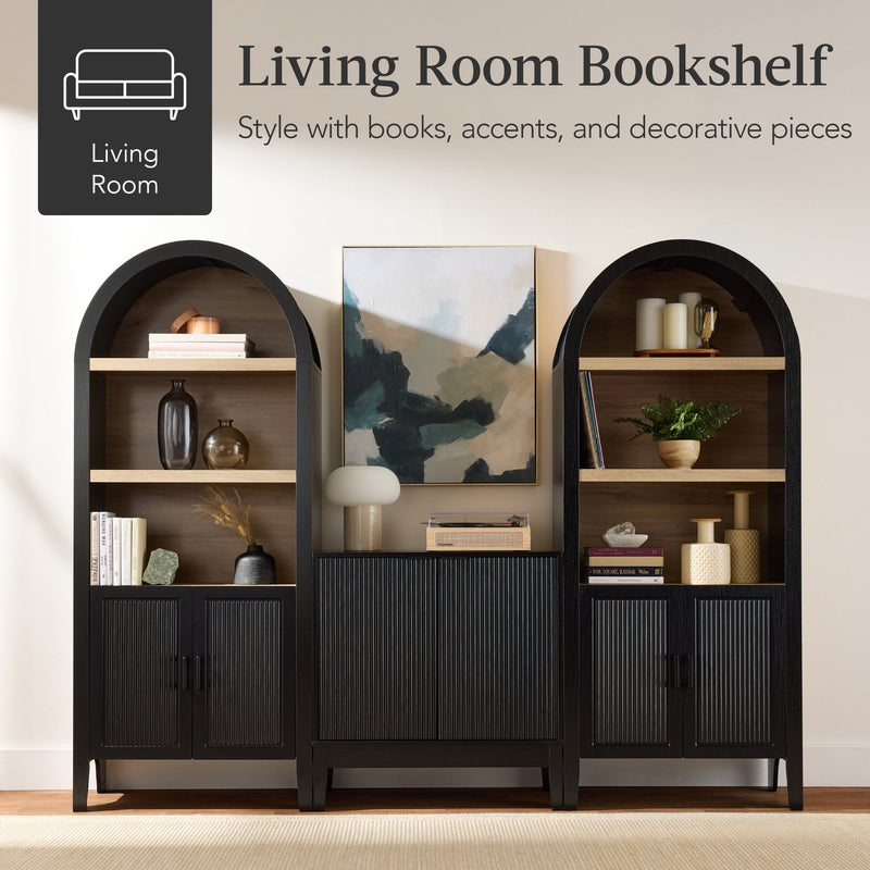 Arched 5-Tier Storage Cabinet w/ Reeded Doors, Adjustable Shelves - 72in