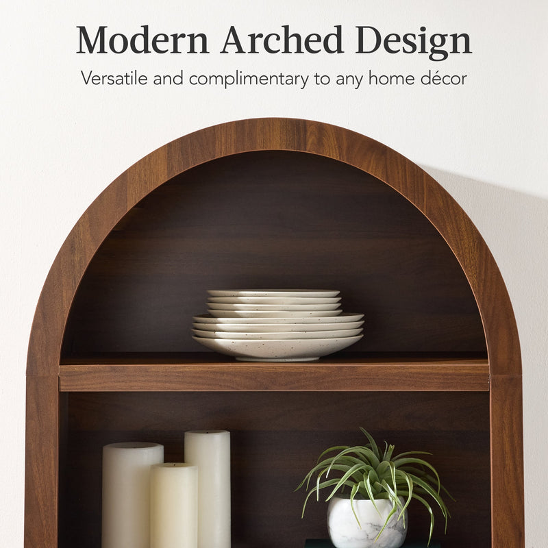 Arched 5-Tier Storage Cabinet w/ Reeded Doors, Adjustable Shelves - 72in