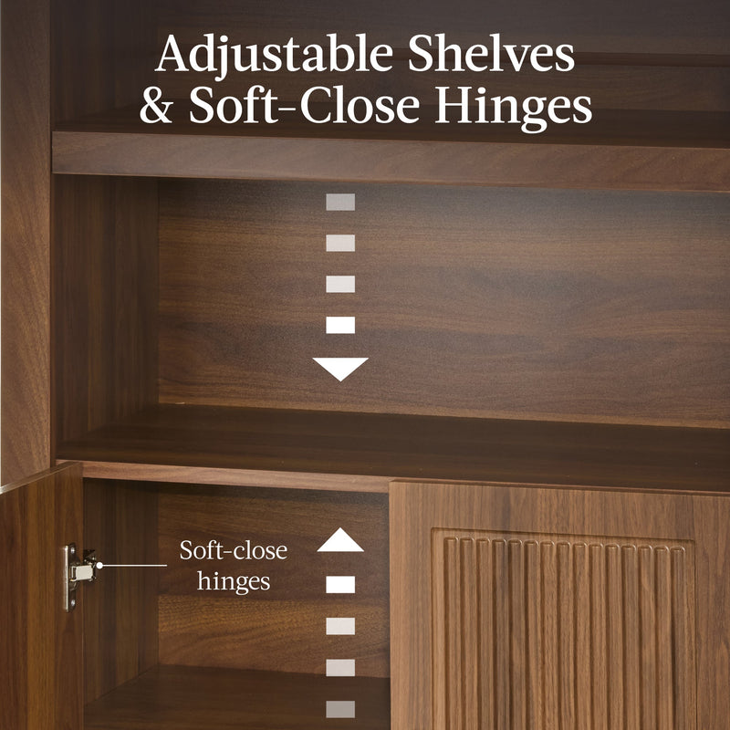 Arched 5-Tier Storage Cabinet w/ Reeded Doors, Adjustable Shelves - 72in