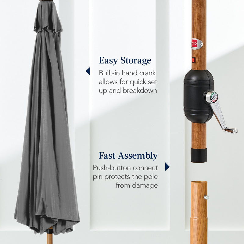 Woodgrain Pattern Solar LED Lighted Patio Umbrella w/ Adjustable Tilt - 10ft