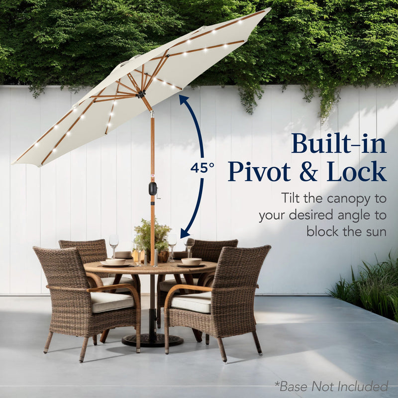 Woodgrain Pattern Solar LED Lighted Patio Umbrella w/ Adjustable Tilt - 10ft