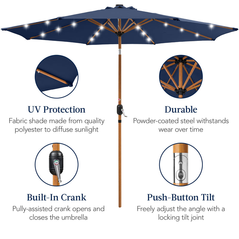 Woodgrain Pattern Solar LED Lighted Patio Umbrella w/ Adjustable Tilt - 10ft