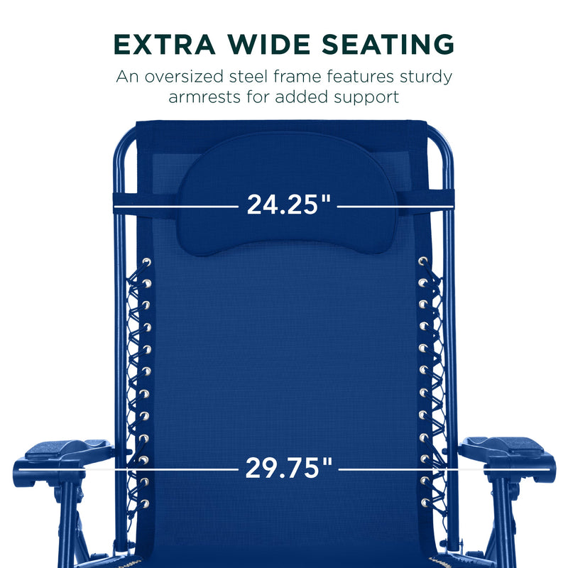 Oversized Reclining Zero Gravity Chair Lounger w/ Cup Holder, Pillow