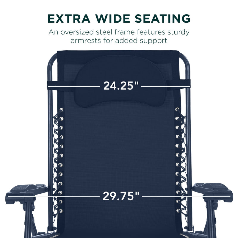 Oversized Reclining Zero Gravity Chair Lounger w/ Cup Holder, Pillow