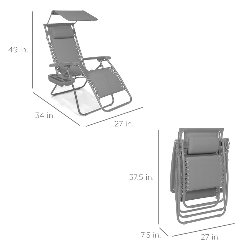Folding Zero Gravity Recliner Patio Lounge Chair w/ Canopy, Side Tray - Kivo Store
