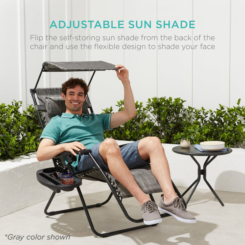 Folding Zero Gravity Recliner Patio Lounge Chair w/ Canopy, Side Tray - Kivo Store