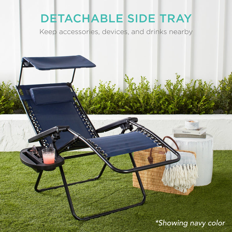 Folding Zero Gravity Recliner Patio Lounge Chair w/ Canopy, Side Tray - Kivo Store