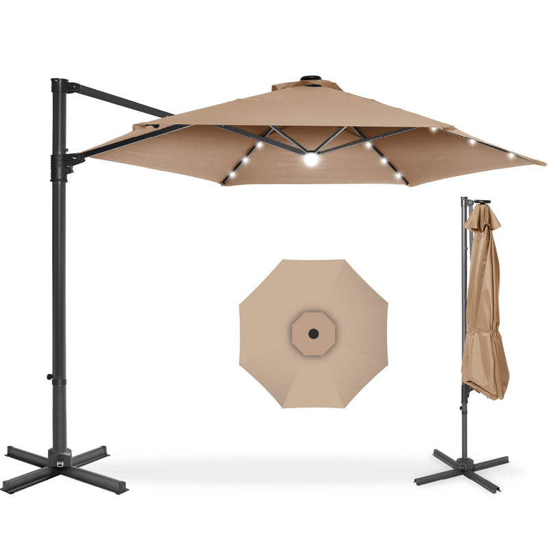 360 LED Rotating Cantilever Offset Patio Umbrella - 10ft