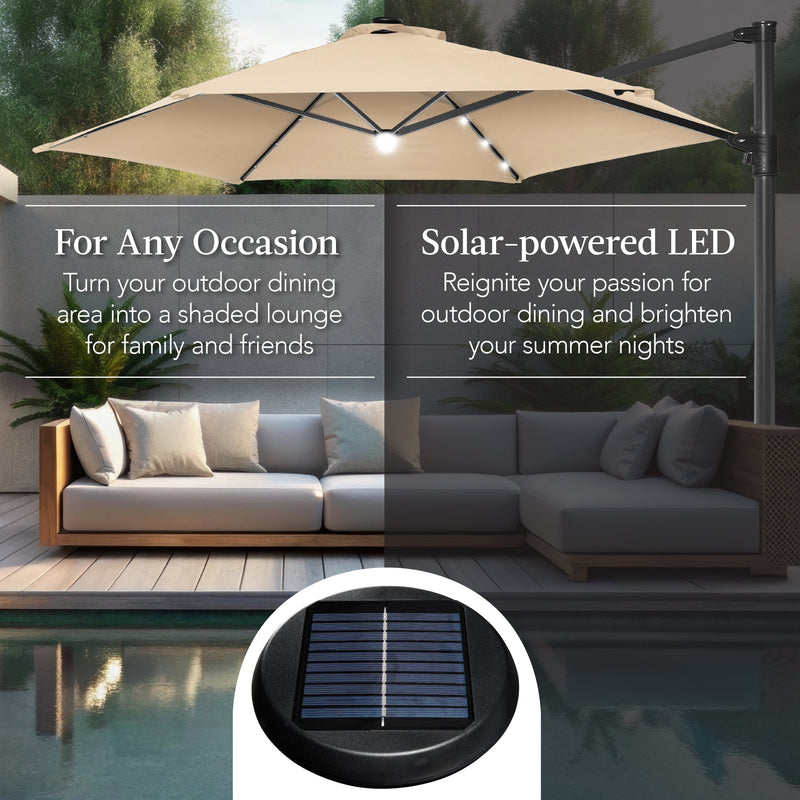 360 LED Rotating Cantilever Offset Patio Umbrella - 10ft