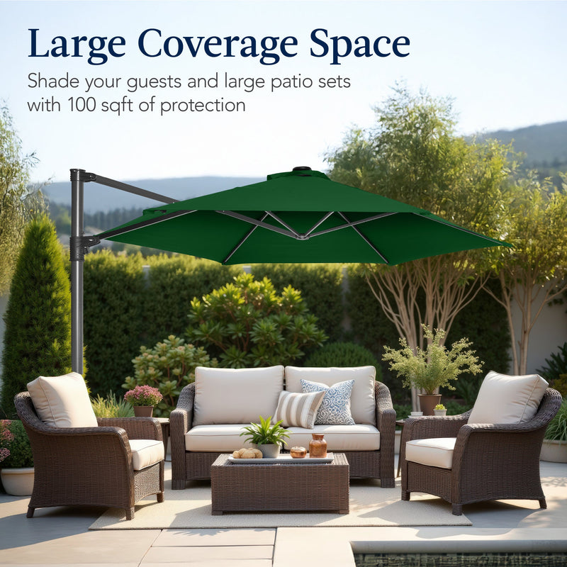 360 LED Rotating Cantilever Offset Patio Umbrella - 10ft