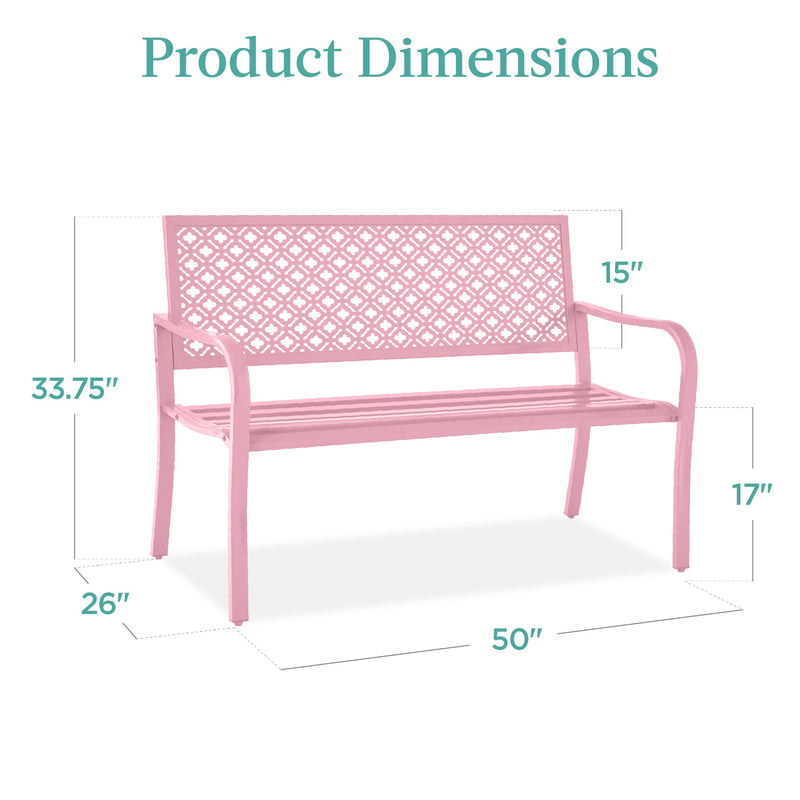 Indoor Outdoor Steel Bench w/ Geometric Backrest, Foot Levelers - Kivo Store