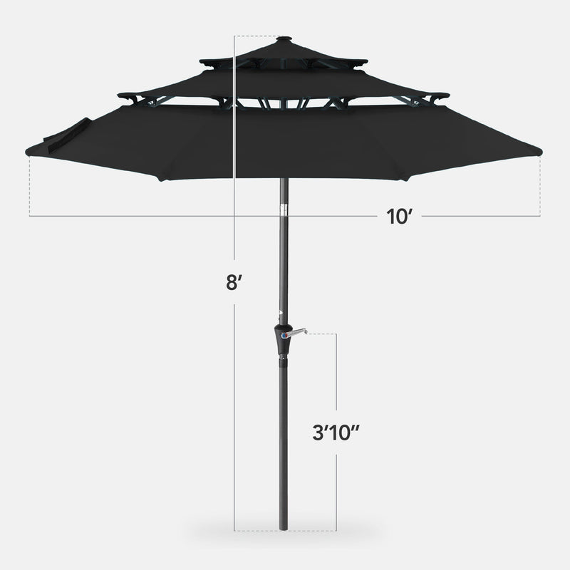 3-Tier Patio Umbrella w/ Tilt Adjustment, Crank - 10ft - Kivo Store