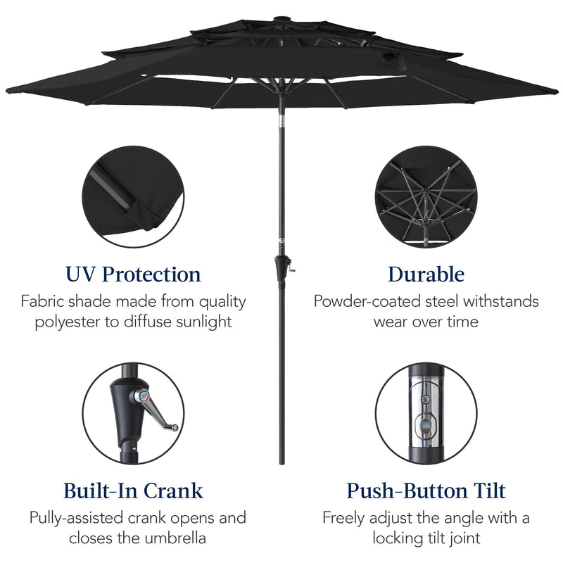 3-Tier Patio Umbrella w/ Tilt Adjustment, Crank - 10ft - Kivo Store