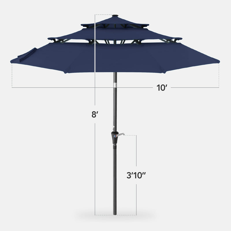 3-Tier Patio Umbrella w/ Tilt Adjustment, Crank - 10ft - Kivo Store