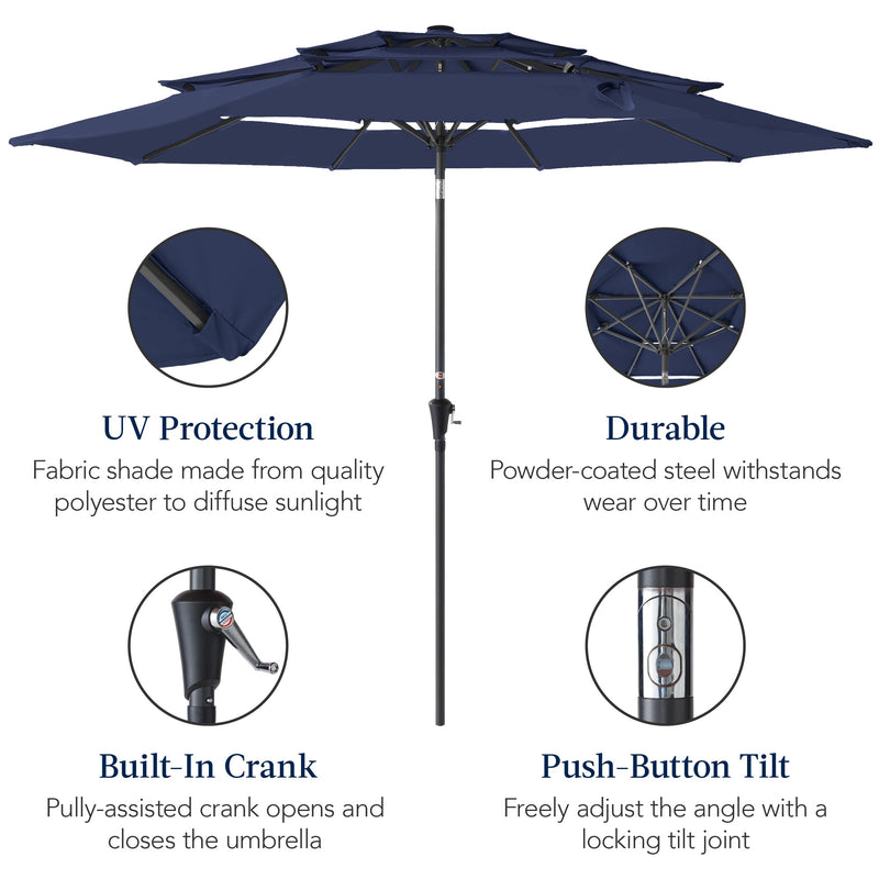 3-Tier Patio Umbrella w/ Tilt Adjustment, Crank - 10ft - Kivo Store