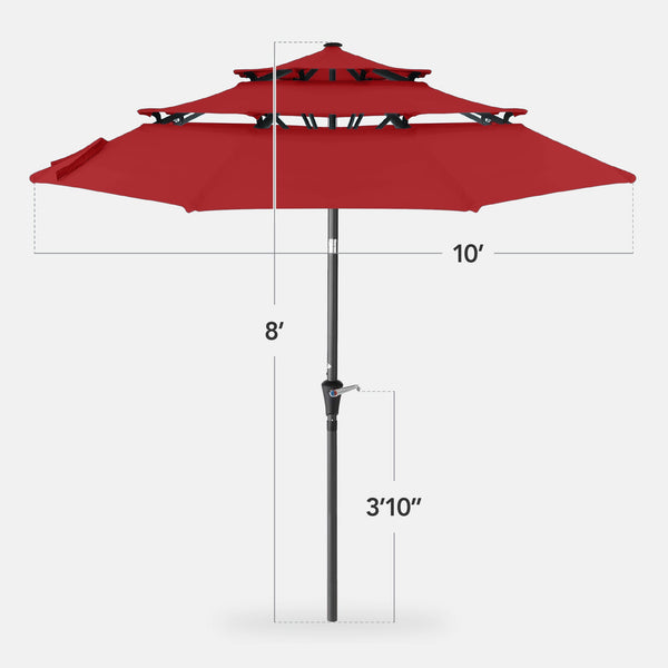 3-Tier Patio Umbrella w/ Tilt Adjustment, Crank - 10ft - Kivo Store