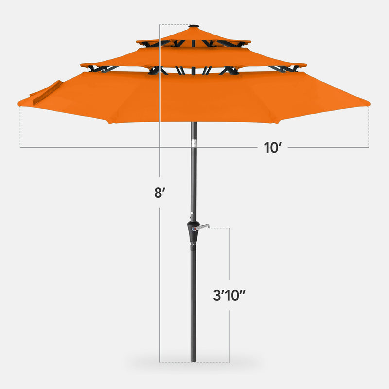 3-Tier Patio Umbrella w/ Tilt Adjustment, Crank - 10ft - Kivo Store