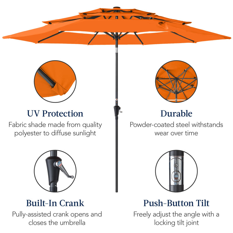 3-Tier Patio Umbrella w/ Tilt Adjustment, Crank - 10ft - Kivo Store