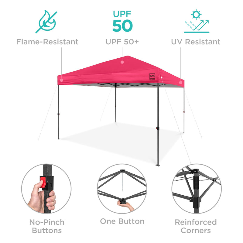 One-Person Setup Instant Pop Up Canopy w/ Case, 4 Weight Bags - 10x10ft