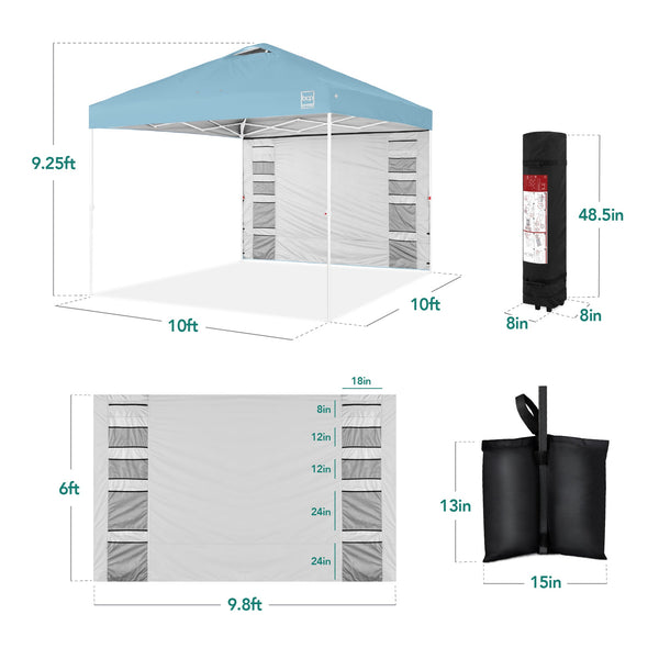 One-Person Setup Instant Pop Up Canopy w/ Side Wall, Carrying Case - 10x10ft - Kivo Store