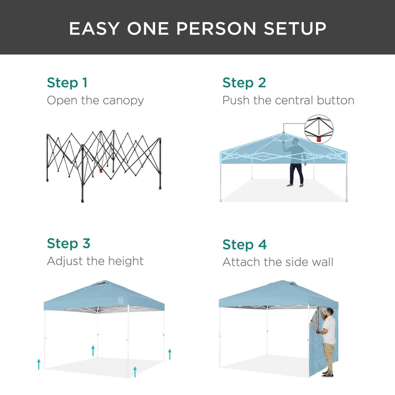 One-Person Setup Instant Pop Up Canopy w/ Side Wall, Carrying Case - 10x10ft - Kivo Store