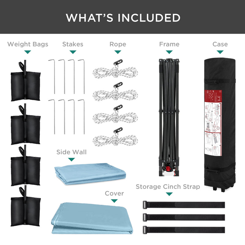 One-Person Setup Instant Pop Up Canopy w/ Side Wall, Carrying Case - 10x10ft - Kivo Store