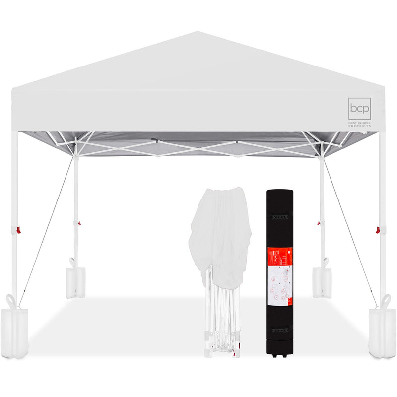 One-Person Setup Instant Pop Up Canopy w/ Case, 4 Weight Bags - 8x8ft
