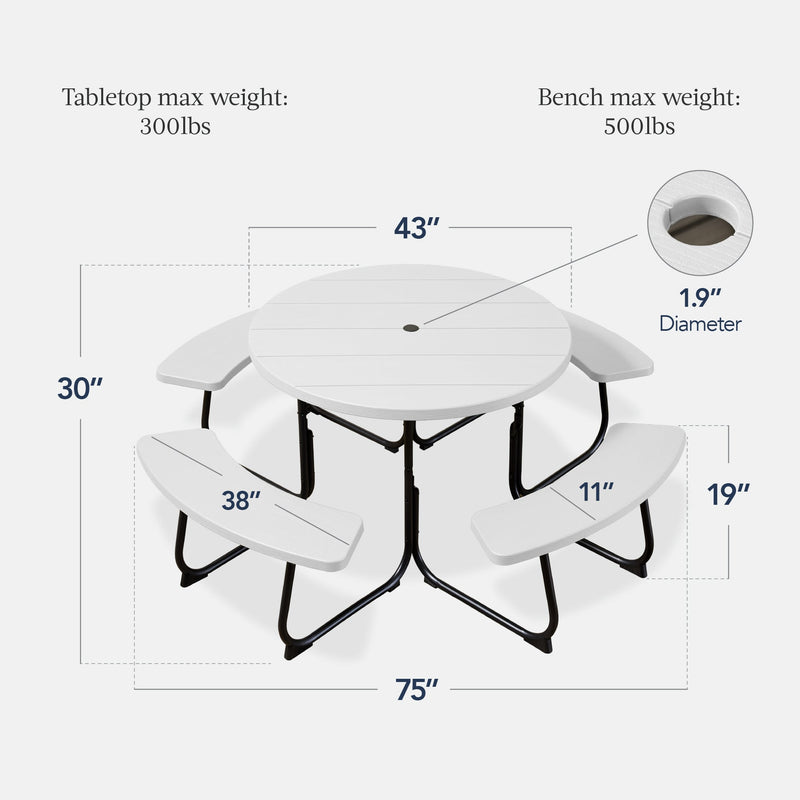 8-Person Circular Picnic Table w/ Umbrella Hole, 4 Benches