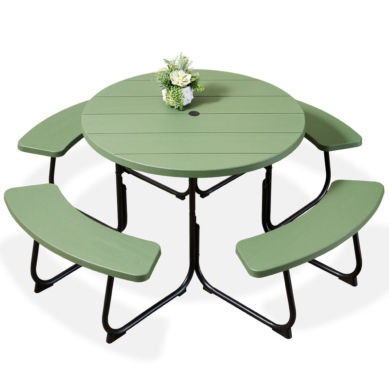 8-Person Circular Picnic Table w/ Umbrella Hole, 4 Benches