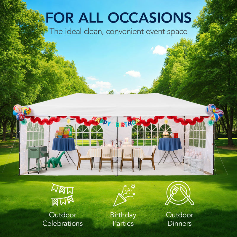 Pop Up Party Tent Canopy w/ 1-Button Easy Setup - 10x20ft