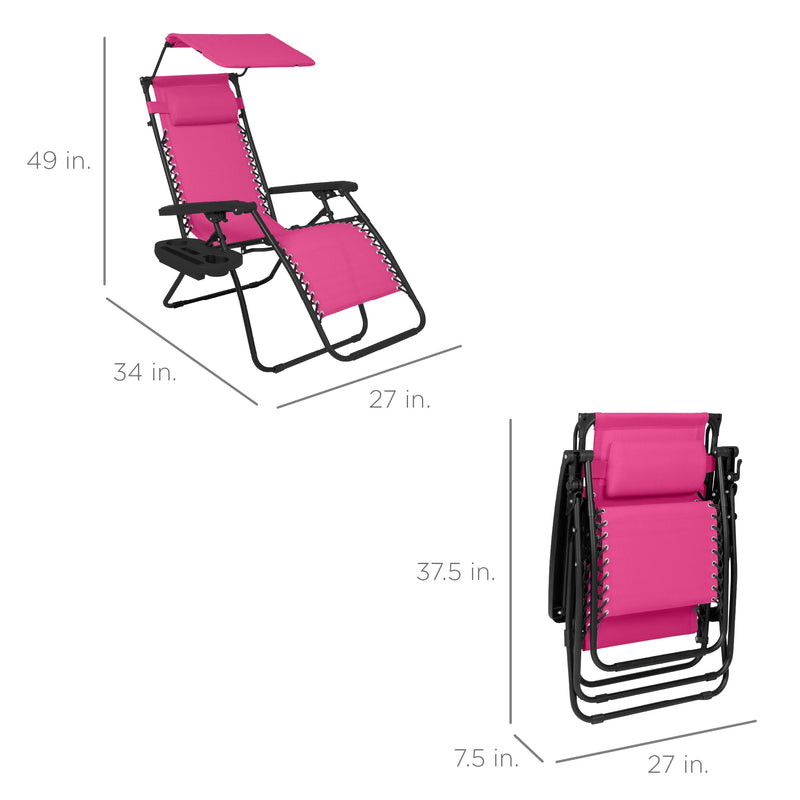Folding Zero Gravity Recliner Patio Lounge Chair w/ Canopy, Side Tray - Kivo Store